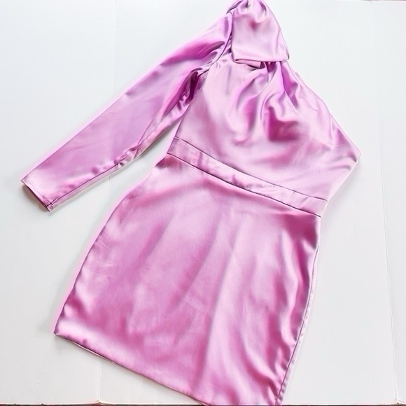 Mac Duggal Ieena Satin One-Sleeve Minidress Orchid - Picture 8 of 14